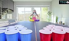julia james gets filled after losing pong game with her tight pussy