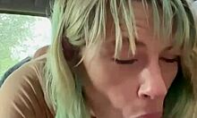 A real hooker enjoys sucking cock in the car's backseat, draining every drop of cum.