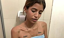 sexy skinny girl gives deep throat blowjob