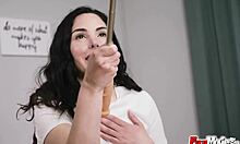 Brunette Uses Selfie Stick for Solo Fun