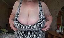 big gorgeous tits swing close-up in solo homemade