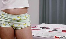 Brunette Uses Selfie Stick for Solo Fun