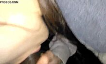 White girl sucking big black dick, cum in mouth when turning away