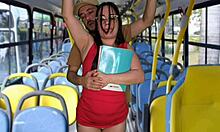 student gets straddled and fucked hard on public bus during workout