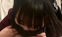POV blowjob with teen Japanese girl licking all over, can't hold back cum in mouth
