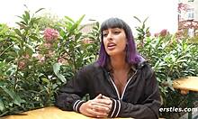 i play with my wet pussy in a public restroom, flashing my pierced nipples and trimmed hair