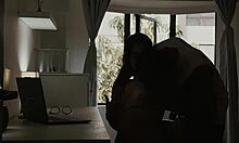 The porn model gets fucked in her home office by her tiny apartment mate.