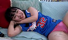 As a shy cheerleader, Yukina Kaname masturbates by fingering her hairy bush to orgasm.