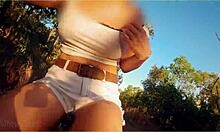 Amazing MILF dares flash tits on public bike ride