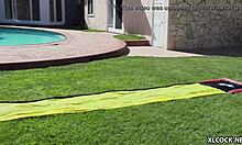 Adorably innocent tiny figure kate bloom handled by large object