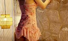 Pink Micro Mini One Piece Highlights Cute Asian Brunette College Student's Small Tits And Beautiful Legs In Fetish Play