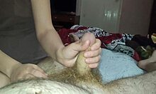 asian brunette amateur gives close-up handjob and blowjob with tongue, swallowing cum