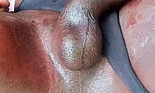 I, SexyJayla254, feel the thrill stroking my huge ebony shemale cock outdoors in oil