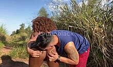 Wild Forest Quickie! Teen Brunette Latina Sucks Monster Black Cock Eagerly!