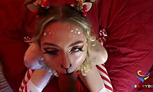 Slutty babe in cosplay fucks Santa for Christmas