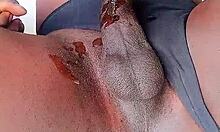 I, SexyJayla254, feel the thrill stroking my huge ebony shemale cock outdoors in oil