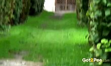 Hot brunette susan ayn pisses outdoors in public desperation