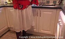 british rosemary performs ass to mouth in kitchen with stockings and thong