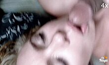 closeup in slow motion of stepdaughter eating cum twice four times