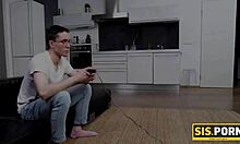 Teen sis ruins game to fuck stepbro.