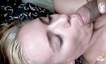 closeup in slow motion of stepdaughter eating cum twice four times