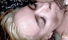 closeup in slow motion of stepdaughter eating cum twice four times