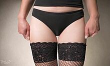 She teases her thigh gap in lingerie and fishnets, showcasing her milf allure.