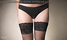 She teases her thigh gap in lingerie and fishnets, showcasing her milf allure.