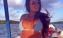 Brazilian latina wife in bikini on boat ride