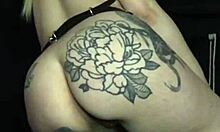 Blonde tattooed goth femdom dominates with sexy small tits