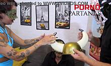 Annie humiliates cuckold on presenter's lap