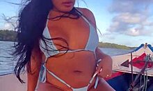 Brazilian latina wife in bikini on boat ride