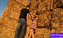 Young European Czech girls Erika and Karol flash their big natural tits in public outdoor setting