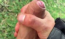 Flashing my huge cock outdoors under pants, waiting for someone to pass and see it!