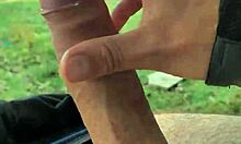 Flashing my huge cock outdoors under pants, waiting for someone to pass and see it!