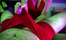 Cumming in pants for her assjob in red lacy panties, he says.