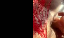 latina in red body suit slides dildo deep moaning loud