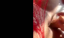 latina in red body suit slides dildo deep moaning loud