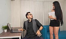 milf - the horny secretary welcomes me to my new job by riding my cock in my office