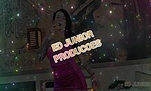 Stela Selegatto smokes while intensely fucking in red sheer lingerie