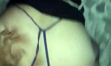 in this pov solo scene, she bends over in open blue thong for doggy style