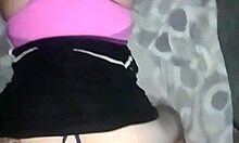 in this pov solo scene, she bends over in open blue thong for doggy style