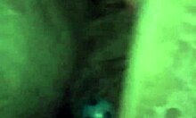 in this pov solo scene, she bends over in open blue thong for doggy style