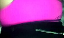 in this pov solo scene, she bends over in open blue thong for doggy style