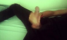 Horny Guy in Black Pants Moans and Jerks Off Big Cock After Work Until He Cums