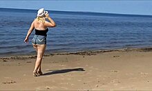 Mature Milf Shows Off Big Butt In Tight Jeans Shorts On Beach