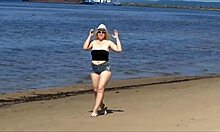 Mature Milf Shows Off Big Butt In Tight Jeans Shorts On Beach
