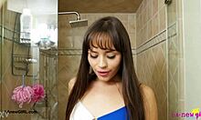 Radiant Brunette Beauty Showers After Massage