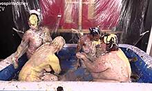 Four hot women engage in intense messy lesbian fun at the party