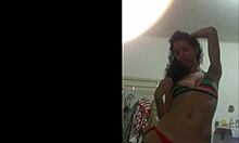 Teasing in a red bikini